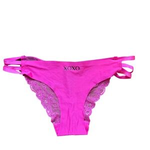 Xoxo Hot Pink Floral Lace Strappy Cheeky Panties Size M